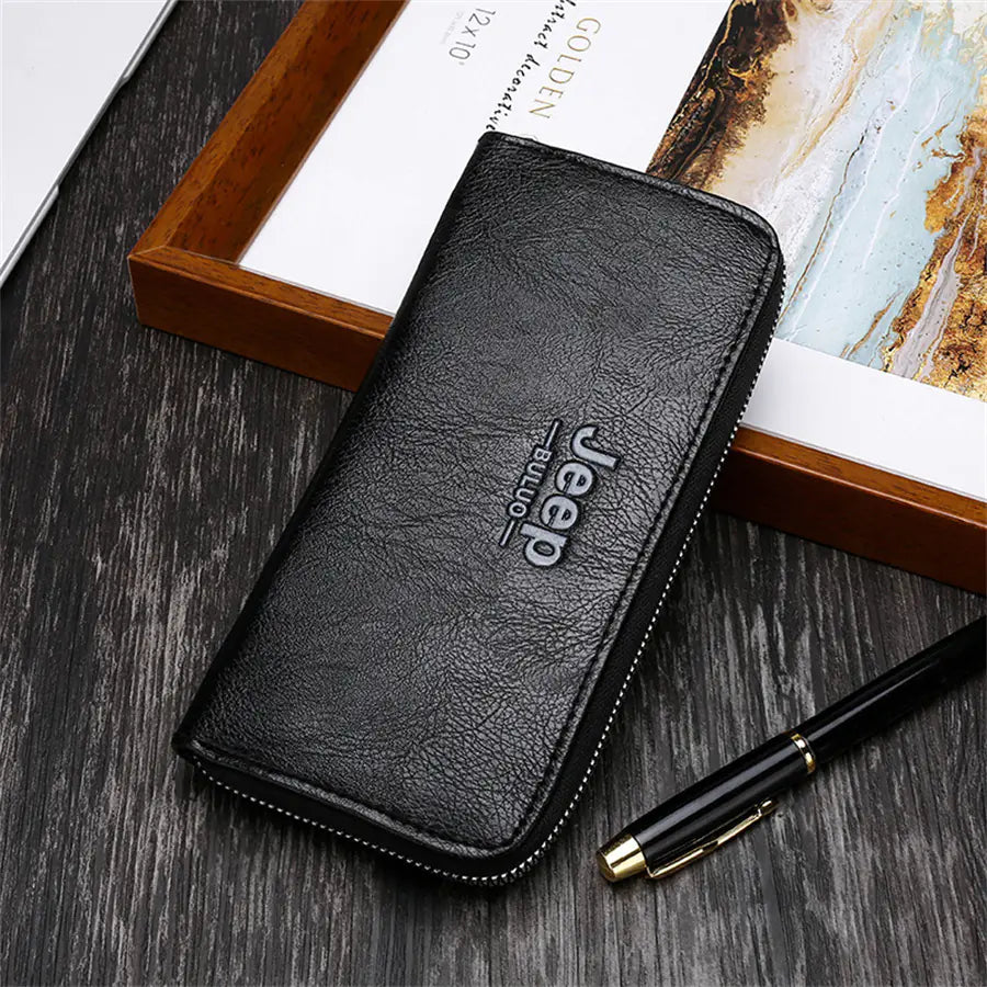 Men's Black Leather Coin Purse with Zipper Wallet