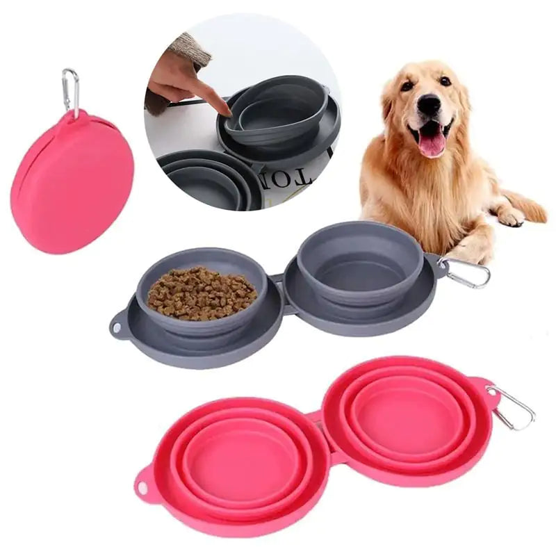 Foldable Double Bowl Pet Feeding Supplies for Cats & Dogs