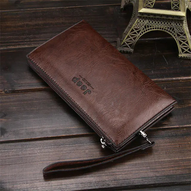Men's Black Leather Coin Purse with Zipper Wallet
