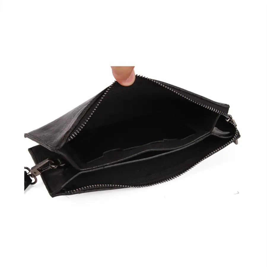 Men's Black Leather Coin Purse with Zipper Wallet