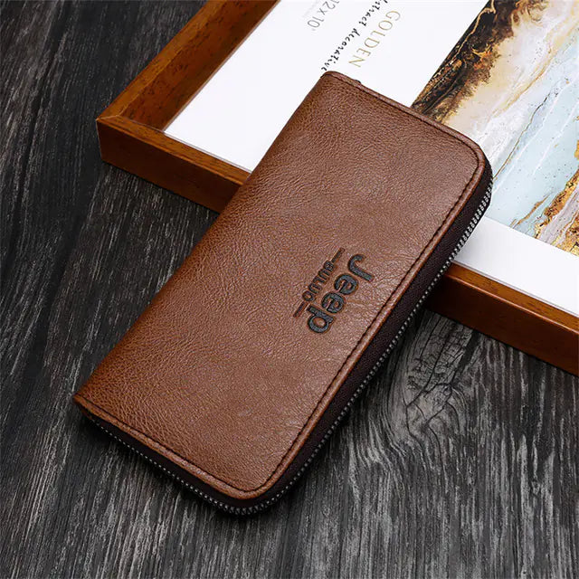 Men's Black Leather Coin Purse with Zipper Wallet