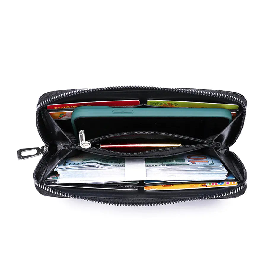 Men's Black Leather Coin Purse with Zipper Wallet